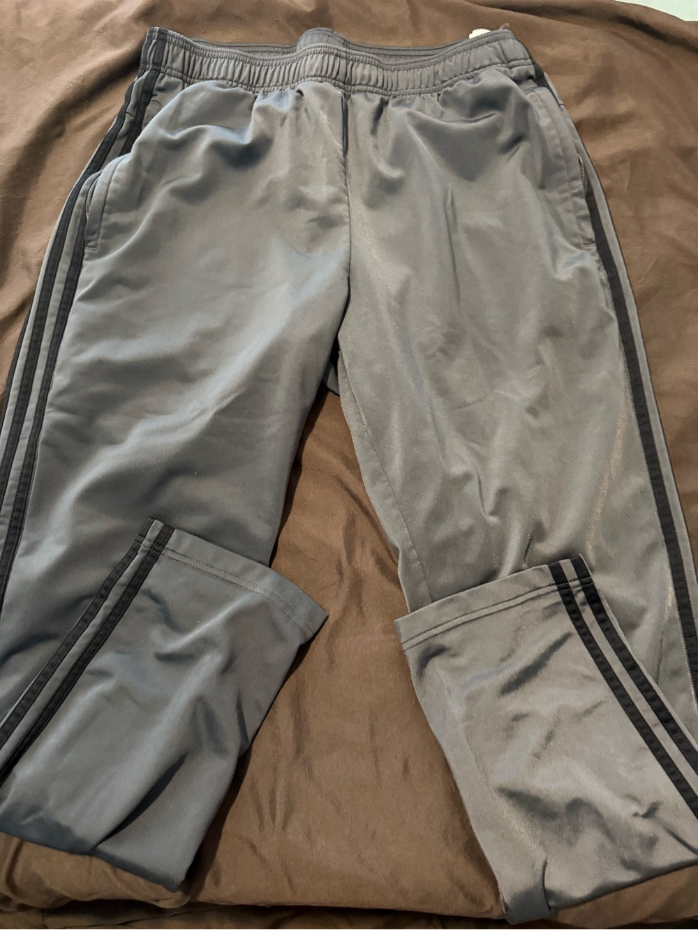 adidas Men's Gray Joggers with Black Side Stripes